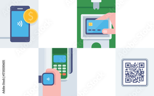 Contactless payment methods using smartphone smartwatch credit card and qr code