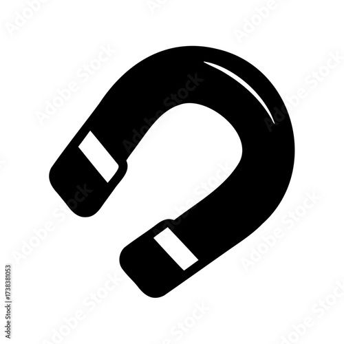 Black horseshoe magnet isolated on white background for attracting metal materials