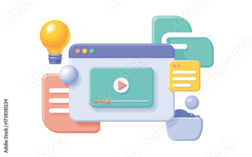 3d illustration of online learning and digital content creation concept