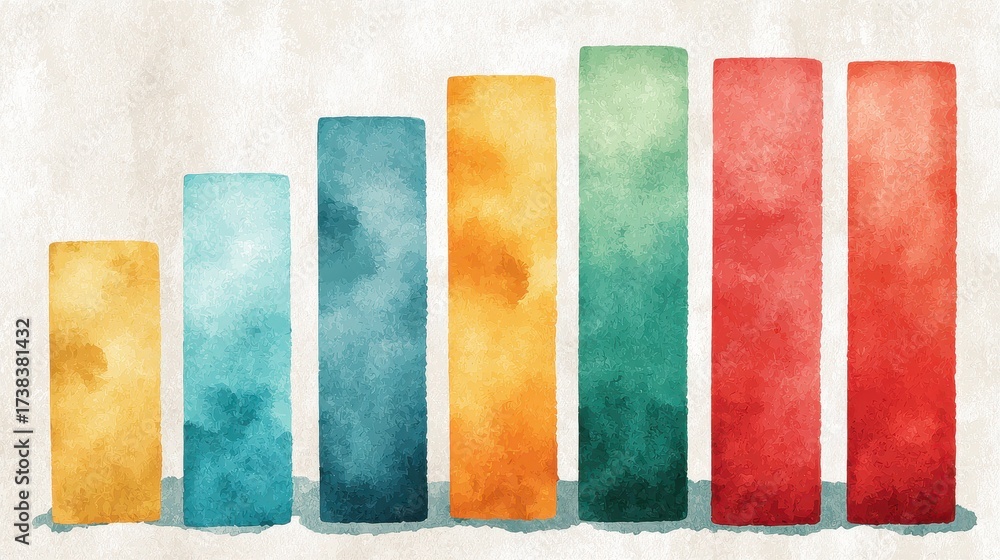 Fototapeta premium Economic bar chart flat design top view finance theme water color Triadic Color Scheme.