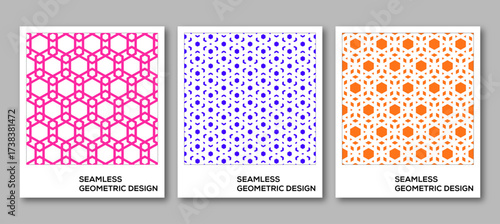 Trendy covers design with seamless pattern. Minimal geometric shapes compositions. Applicable for brochures, posters, covers and banners. 