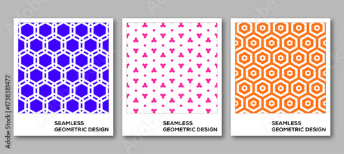Trendy covers design with seamless pattern. Minimal geometric shapes compositions. Applicable for brochures, posters, covers and banners. 