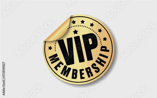 Gold vip membership badge with peeling sticker effect