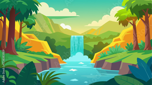 A tranquil oasis in the midst of a sweltering jungle where a tropical waterfall provides a refreshing respite.