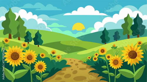 A secluded meadow blanketed with sunflowers making it feel like a serene oasis.