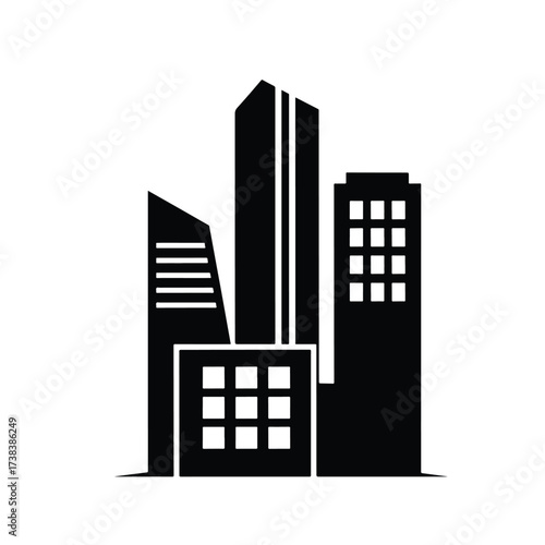 Modern cityscape silhouette of diverse architectural skyscrapers office buildings business district skyline - Vector illustration logo template