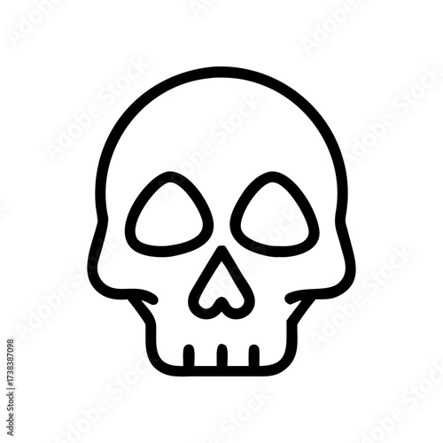 Simple line drawing of a skull with hollow eyes and a triangular nose on a white background image on transparent background silhouette