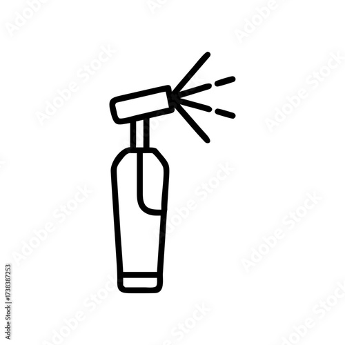 Illustration of a spray bottle with nozzle emitting spray in a minimalist line art style design here now on transparent background silhouette