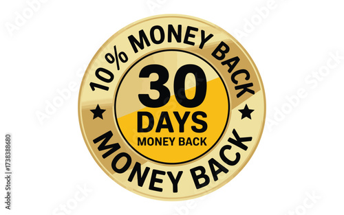 Golden 30 days money back guarantee emblem with 10 percent offer