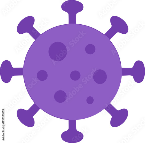 A purple cartoon-style virus icon with circular spots and rounded extensions, illustrated in a flat, minimalistic design.