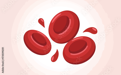 Illustration of red blood cells and blood droplets on a light background