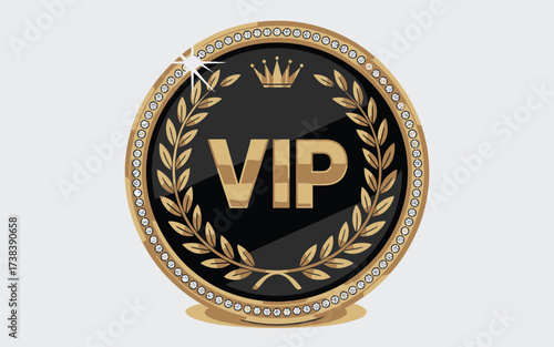 Elegant golden vip emblem with crown and laurel wreath