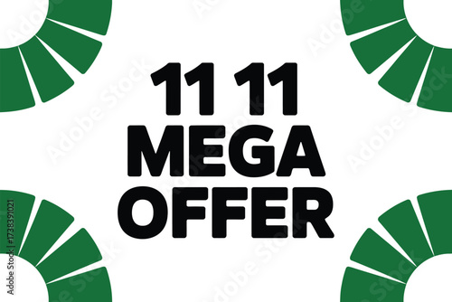 Bold text announces a mega offer with a date, surrounded by abstract green design elements.