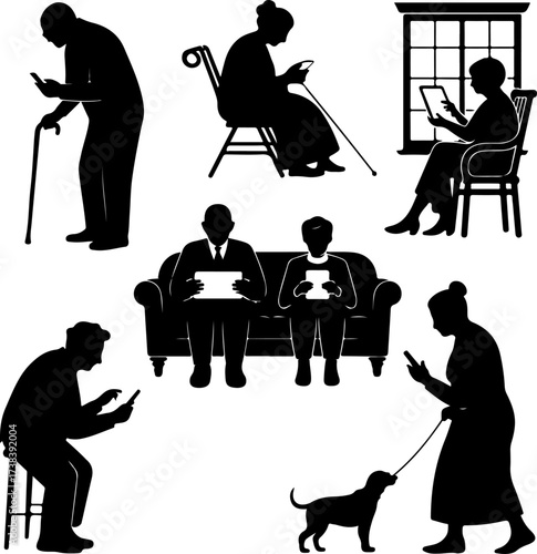 Seniors Enjoying Digital Devices  Autumn Edition Vector Bundle