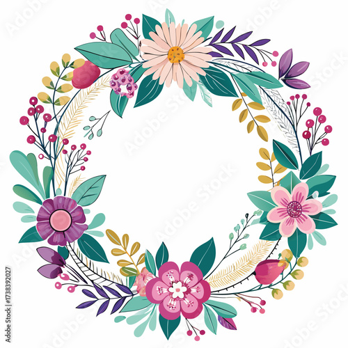 Elegant vector floral wreath and decorative frame set for invitations and celebrations