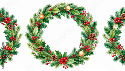 Retro christmas wreath watercolor great design for any purposes. Watercolor illustration. Invitation card design. Invitation banner design. frame. Festive holiday decoration creative