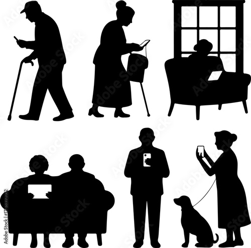 Seniors Enjoying Digital Devices  Autumn Edition Vector Bundle