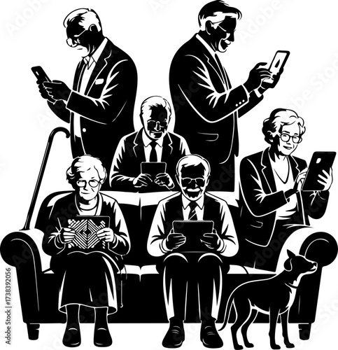 Seniors Enjoying Digital Devices  Autumn Edition Vector Bundle