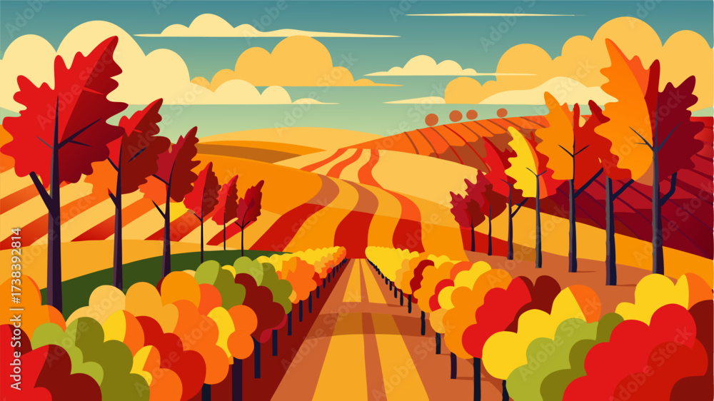 As the seasons change the landscape of the vineyard transforms into a stunning array of colors. Shades of red orange and yellow paint the hills as the vines prepare for harvest.