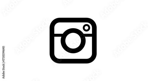 A minimalist black outline icon of a camera, representing a popular social media application, set against a clean white background.