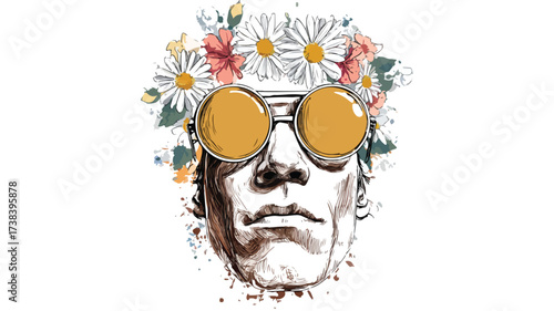Rock Artist Drawing with Sunglasses and Guitar Illustration