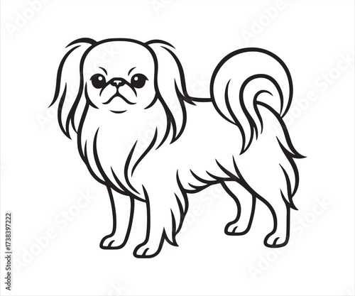 Pekingese Dog Outline – Cute Fluffy Toy Dog Line Art Drawing