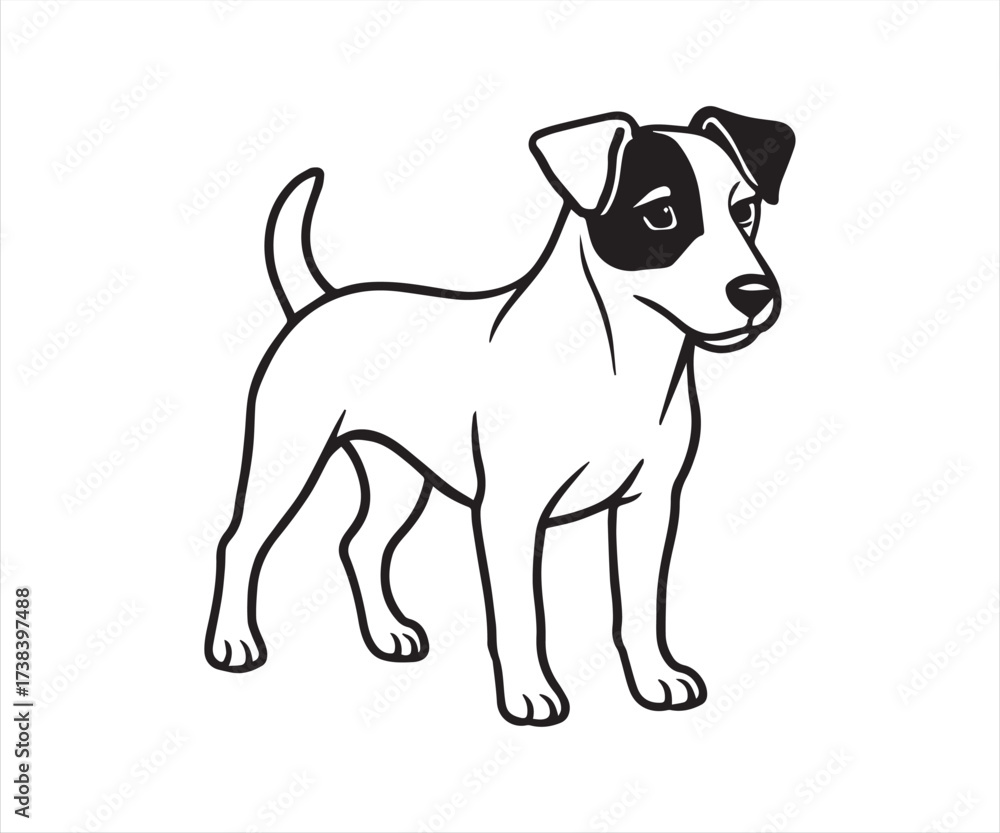 Fototapeta premium Jack Russell Terrier Outline – Cute Small Dog with Eye Patch Line Art