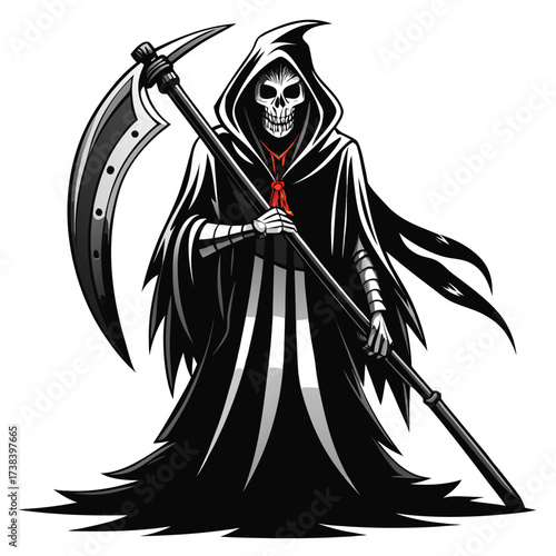 The grim reaper holding a scythe ready for his next task
