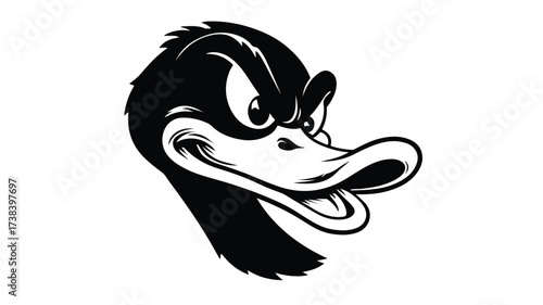 Angry Duck Mascot Head Displayed in Black - Professional Illustration for Marketing Materials