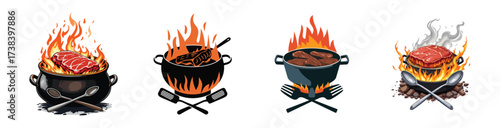Silhouette barbecue grill icons set for outdoor cooking designs, vector cartoon illustration with transparent background, BBQ grill silhouette collection for summer cookouts and grilling