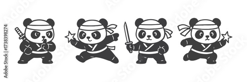 set of ninja panda mascot vector illustration