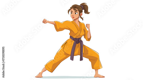 Cartoon Woman Karate Fighting Vector Illustration
