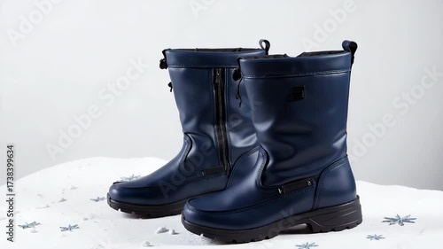 Women's navy blue winter boots displayed on white background  