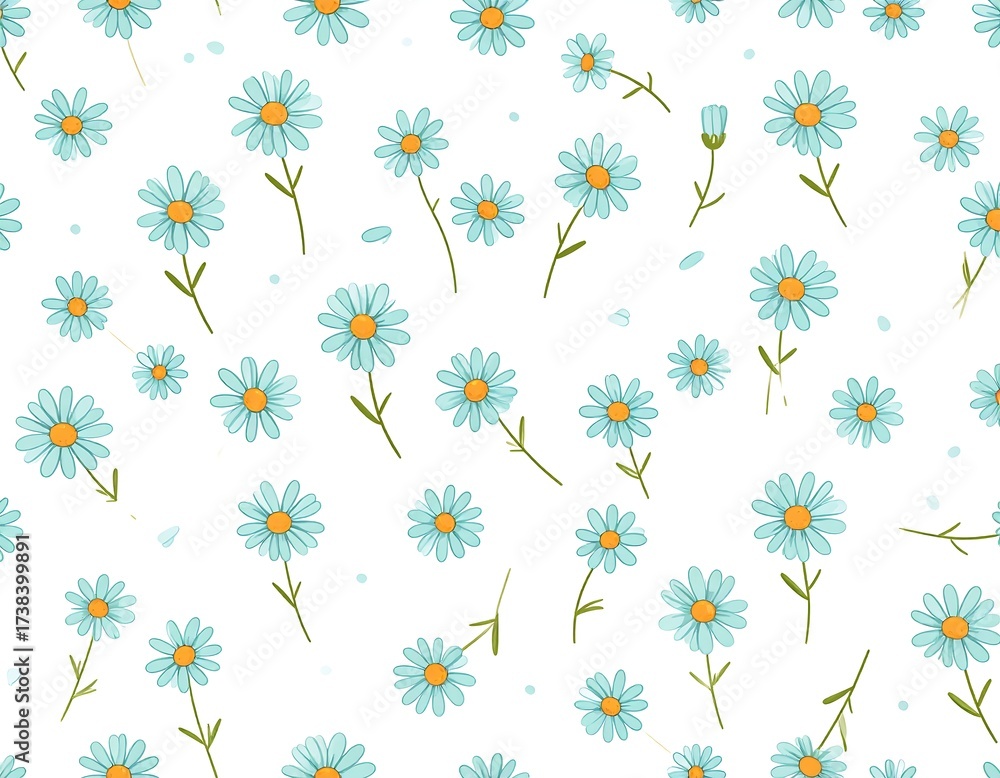 Obraz premium Delicate blue daisy floral pattern on a pristine white background
