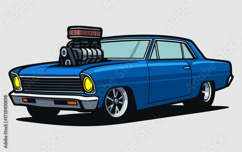 American muscle car vector art illustration design. Best for automotive related tshirt design, ready to use