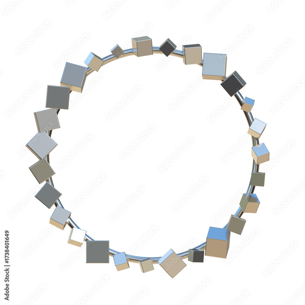 Obraz premium Silver round frame with silver box 3D render.