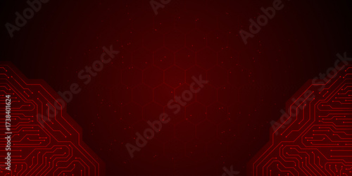 Digital Circuitry: A dynamic visualization of digital circuitry, composed of intricate circuits rendered in bold red against a dark backdrop.