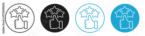thumb up with 3 star line icon set