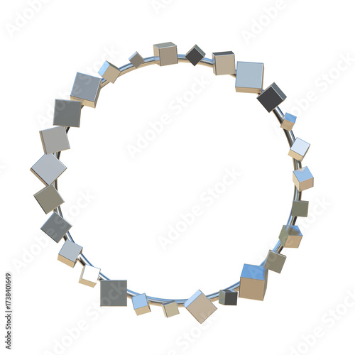 Silver round frame with silver box 3D render.