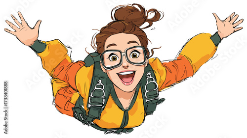 Joyful Woman Skydiving Cartoon Avatar Vector Illustration