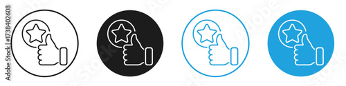 thumb up with star line icon set