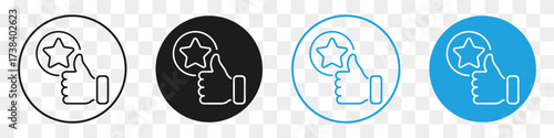 thumb up with star line icon set