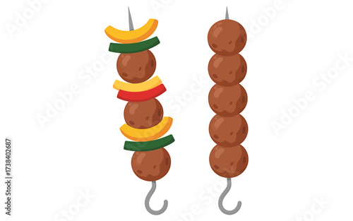 Delicious Meatball Skewers with Colorful Vegetables Isolated on White Background Perfect for Culinary Illustrations and Food Related Designs