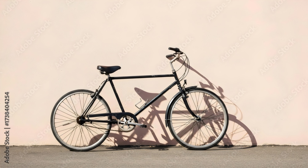 Fototapeta premium Minimalist bicycle photo with pastel wall and sharp sunlight shadows