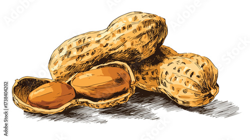 Delicious Peanuts Food Vector Art with Outline Isolated on White Background