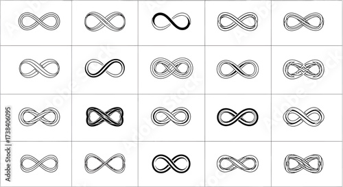 A grid of twenty infinity symbols, some filled in black and white, others with a striped texture.