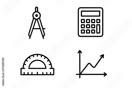 Mathematics tools: compass, calculator, protractor, graph