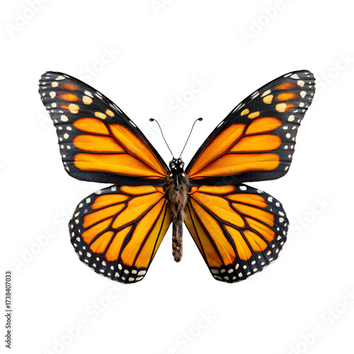 Monarch Butterfly with Detailed Orange Wings on Minimalist Display, Nature Beauty, isolated on transparent background