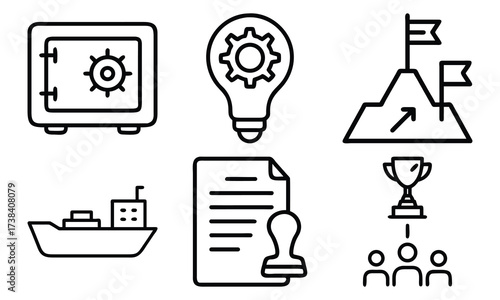 Business Management Line Icon Set – Finance, Growth, Marketing & Strategy
