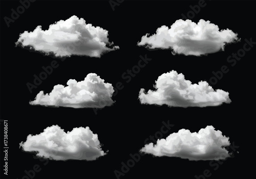 White realistic isolated steam or cloud on black background Vector